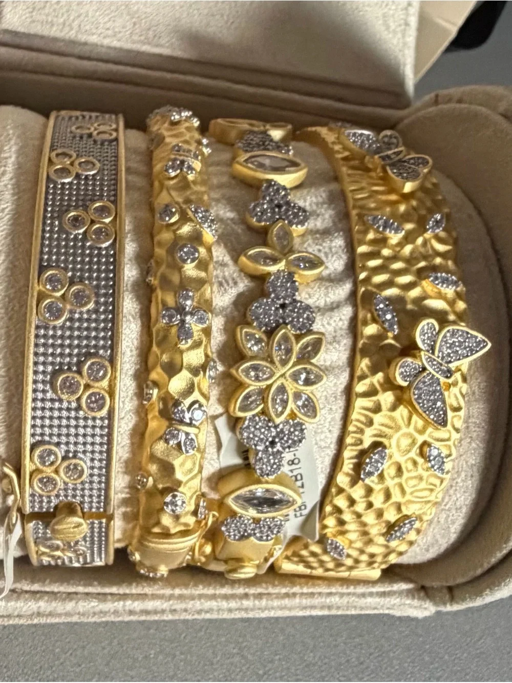 Freida Rothman Gold over Silver 925 Crystal Bangle Bracelet, NWT
